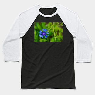 Blue cornflower herb flower head isolated on natural green background Baseball T-Shirt